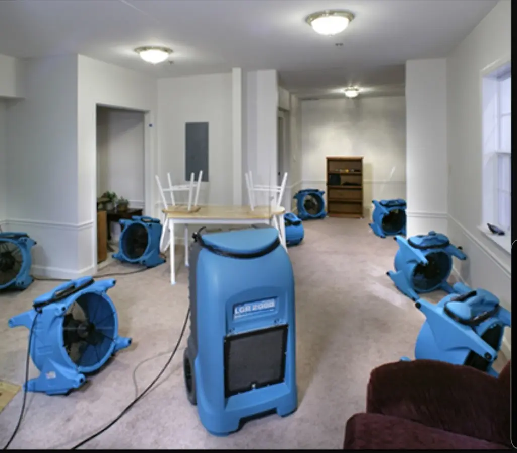 Air movers and dehumidifier setup for Water Extraction & Removal in Berwick